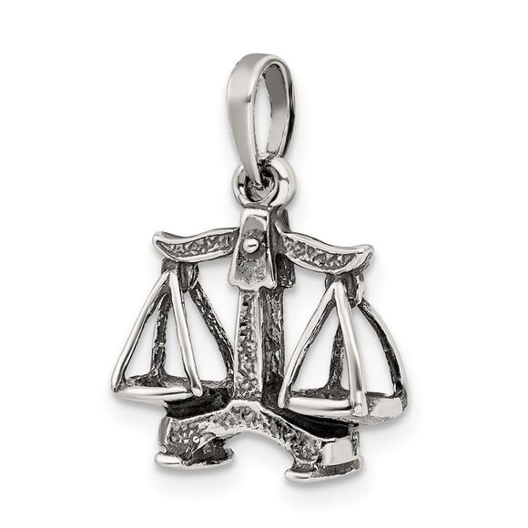 Sterling Silver Libra the Scale Zodiac 3D Antiqued Pendant - Picture 3 of 6